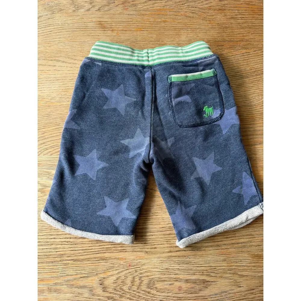 Mini Boden Navy Star Print Jersey Shorts Boys 5Y Green Stripe Waistband